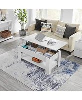 Slickblue Lift-Top Coffee Table Laptop Desk Tv Tray in White Wood Finish