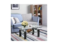 Slickblue Modern 2-Tier Glass Coffee Table for Living Room Decor and Storage