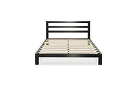 Slickblue Heavy Duty Metal Platform Bed Frame with Headboard and Wood Slats