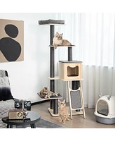 Gymax 69 in Modern Wood Cat Tree 5-Tier Tall Cat Tower w/ Washable Cushions