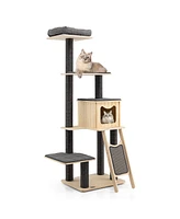 Gymax 69 in Modern Wood Cat Tree 5-Tier Tall Cat Tower w/ Washable Cushions