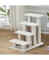 Gymax 24'' 4-Step Pet Stairs Carpeted Ladder Ramp 8 Scratching Post Cat Tree Climber