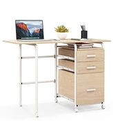 Gouun Folding Computer Desk with Wheels and 3 Drawers for Home Office