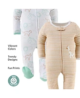 The Peanutshell Baby Boys 3pk Cotton Sleeper Set Girl, Serene Safari