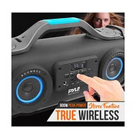 Pyle Portable Bluetooth Speaker with Karaoke, Fm Radio, Rgb Lights, and Rechargeable Battery