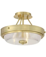 Regency Hill Carmine 13" Modern Semi Flush-Mount Ceiling Light Fixture Kitchen Foyer Hallway Round Brass Finish Glass Bedroom Bathroom Entryway Living