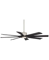 Possini Euro Design 60" Defender Modern Industrial Indoor Outdoor Ceiling Fan 8 Blade Led Light Remote Control Brushed Nickel Motor Black Oak Finish B