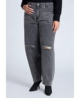 Eloquii Plus Relaxed Taper Leg Jean With Studs