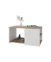 Fm Furniture Kaibito Coffee Table with Open Storage, White+ Natural Oak