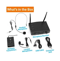 Pyle Wireless Belt-Pack Microphone System with Usb Powered Receiver, Headset & Lavalier Microphones