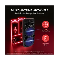 Pyle Dual 8” Bluetooth Portable Pa Speaker with Flashing Party Lights, MP3/Usb/Fm Radio & Rechargeable Battery