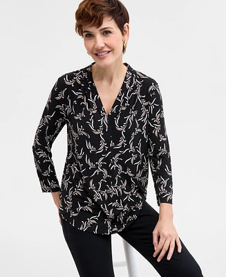 Jm Collection Women's Printed Split-Neck Top, Exclusively at Macy's