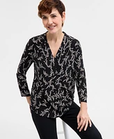 Jm Collection Petite Swaying Leaves V-Neck Top, Exclusively at Macy's