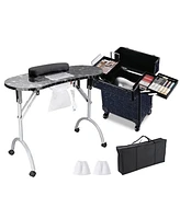 Byootique Manicure Table Nail Desk & Rolling Makeup Train Case Kit Mermaid