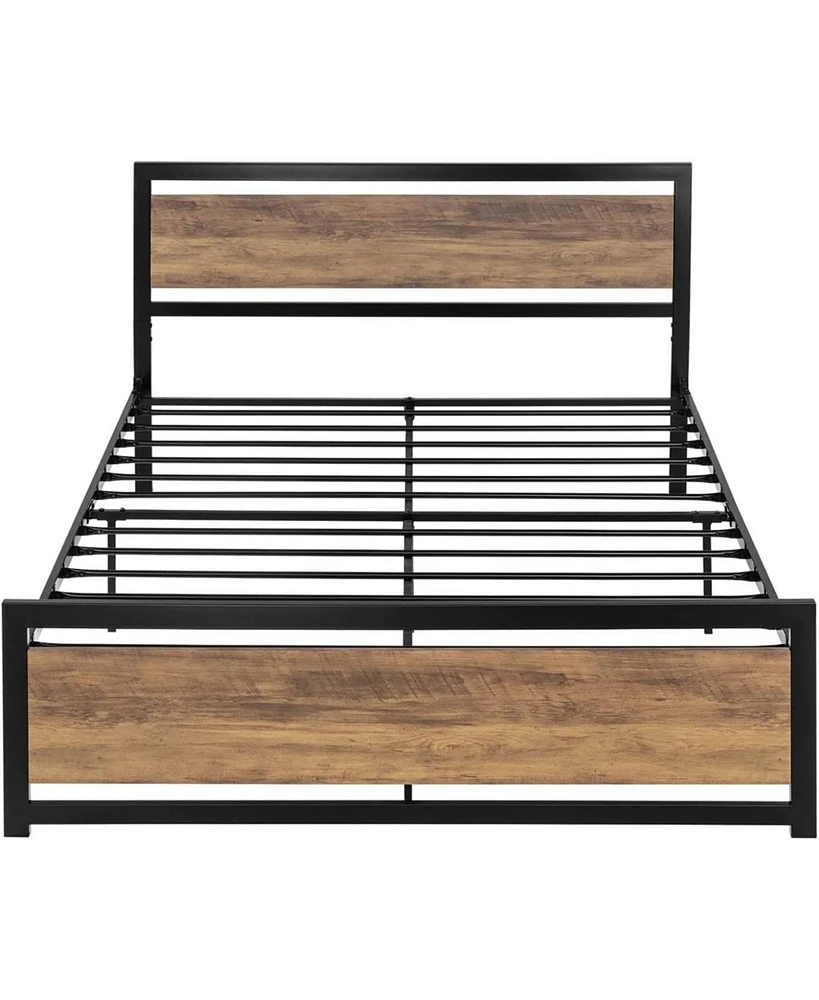 Slickblue Platform Bed Frame with Wood Panel Headboard and Footboard for Stylish Bedroom Design