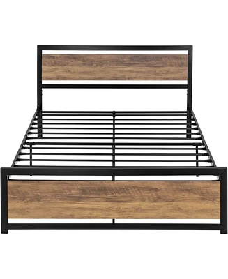 Slickblue Platform Bed Frame with Wood Panel Headboard and Footboard for Stylish Bedroom Design