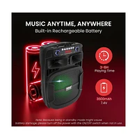 Pyle 12” Bluetooth Portable Pa Speaker with Wired Microphone, Party Lights, MP3/Usb/Fm Radio & Rechargeable Battery