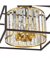 Possini Euro Design Milne 14" Modern Semi Flush-Mount Ceiling Light Fixture Kitchen Foyer Hallway Round 4-Light Brown Bronze and Brass Finish Crystal