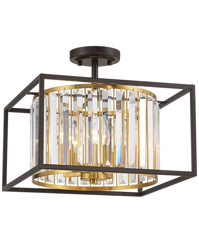 Possini Euro Design Milne 14" Modern Semi Flush-Mount Ceiling Light Fixture Kitchen Foyer Hallway Round 4-Light Brown Bronze and Brass Finish Crystal