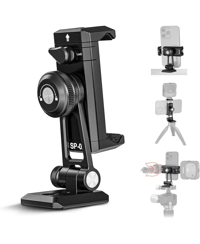 Neewer Metal Phone Tripod Mount Adapter with Arca Qr Base, Cold Shoe, 360° Swivel 180° Tilt, Phone Holder Compatible with iPhone 15 Pro Max