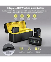 Neewer CM28 Wireless Lavalier Microphone System with Charging Case, 1 Click Noise Canceling, 4GB Storage for 9Hrs of 48KHz 16 Bit Uncompressed Audio L