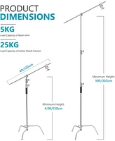 Neewer 10 Feet/3 Meters Adjustable C-Stand Light Stand with 4 Feet/1.2 Meters Extension Boom Arm, 2 Pieces Grip Head and Carry Bag for Photography Stu