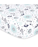 The Peanutshell Fitted Crib Sheet Set, Space, 4 Pack