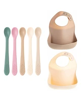 Sperric Toddler Silicone Feeding Set, Silicone Soft Durable, Easy-to-Clean Feeding Bib & Spoons Toddlers, Pink
