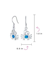 Bling Jewelry Tropical Blue Opal Dangle Earrings Sterling Silver Crab Design