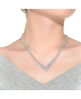 Sterling Silver with White Gold Plated Clear Marquise Cubic Zirconia Cluster Necklace