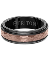 Triton Men's Two-Tone Espresso Faceted Texture Wedding Band Brown & Black Tungsten Carbide