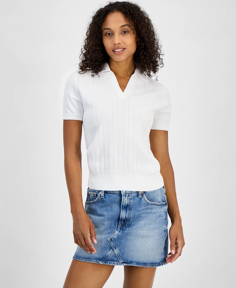 Tommy Hilfiger Women's Short-Sleeve Cable-Knit Cotton Sweater