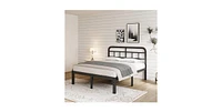 Slickblue Heavy-Duty Black Metal Platform Bed Frame with Headboard for Strong Support and Style