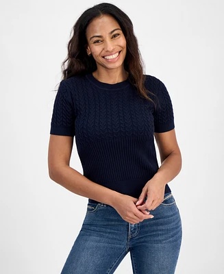 Nautica Jeans Women's Cable-Knit Short-Sleeve Sweater