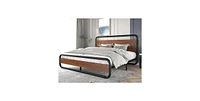 Slickblue Heavy Duty Industrial Modern Metal Wood Platform Bed Frame with Headboard