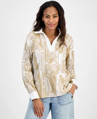 Nautica Jeans Women's Paisley Contrast Cotton Tunic Top