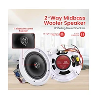 Pyle 8” Home In-Wall / Ceiling Speakers with 70V Transformer, 2-Way Stereo, Flush Mount