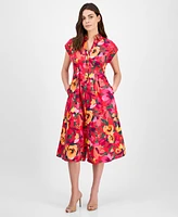 julia jordan Women's Floral-Print Button-Front Midi Dress