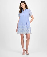 julia jordan Women's Cotton Eyelet Short-Sleeve Shift Dress