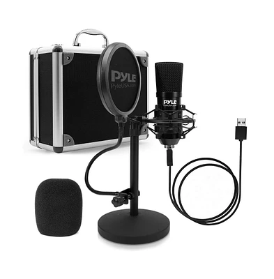 Pyle Usb Podcast Microphone Kit with Shock Mount, Pop Filter, Stand & White Aluminum Case