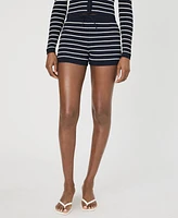 French Connection Women's Striped Crinkle-Knit Drawstring Shorts