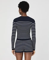 French Connection Women's Striped Crinkle-Knit Slim-Fit Cardigan