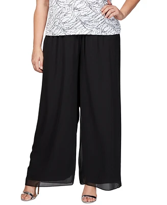 Alex Evenings Plus Wide-Leg Chiffon Pants