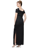 Alex Evenings Cold-Shoulder Draped Metallic Gown