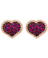 Effy Ruby Cluster Beaded Heart Stud Earrings (1/4 ct. t.w.) in 14k Rose Gold