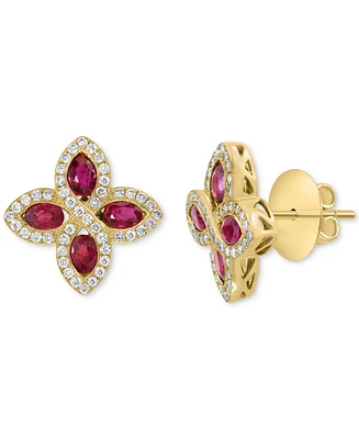 Effy Ruby (1-7/8 ct. t.w.) & Diamond (1/2 ct. t.w.) Flower Stud Earrings in 14k Gold