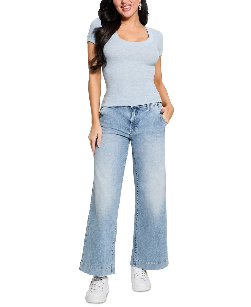 Guess Women's Zoya Faded Mid-Rise Wide-Leg Jeans