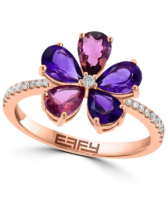 Effy Collection Diamond (1/6 ct. t.w.) & Multi Gemstone (1-5/8 ct. t.w.) Floral Ring in 14k Rose Gold