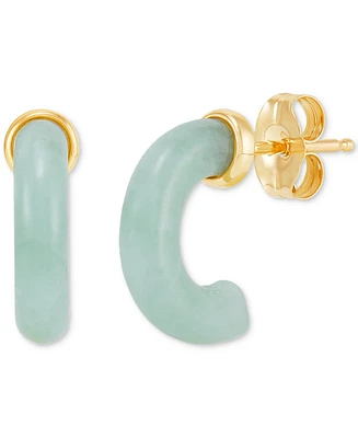 Jade (13 X 3mm) J Hoop Earrings in 14K Gold-Plated Sterling Silver