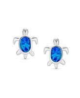 Bling Jewelry Nautical Synthetic Blue Opal Sea Turtle Stud Earrings in Sterling Silver 13MM